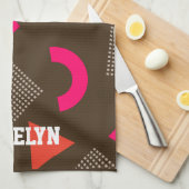 Elegante bruine oranje geometrische gepersonalisee theedoek (Quarter Fold)