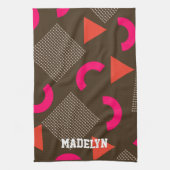 Elegante bruine oranje geometrische gepersonalisee theedoek (Verticaal)