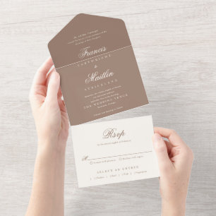 Elegante Bruine Romantische Bruiloft All In One Uitnodiging