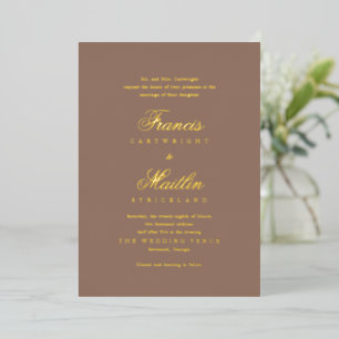 Elegante Bruine Romantische Bruiloft Folie Uitnodiging