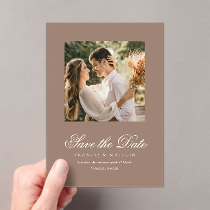 Elegante bruine romantische foto trouwkaart Save t Acryl Uitnodigingen