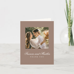 Elegante Bruine Romantische Trouwfoto Bedankkaart