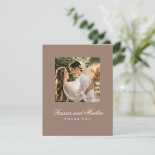Elegante Bruine Romantische Trouwfoto Bedankkaart