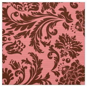 Elegante bruine & roze bloemdamast stof