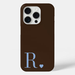 Elegante bruine & stoffige blauwe monogram initiaa iPhone 15 pro case