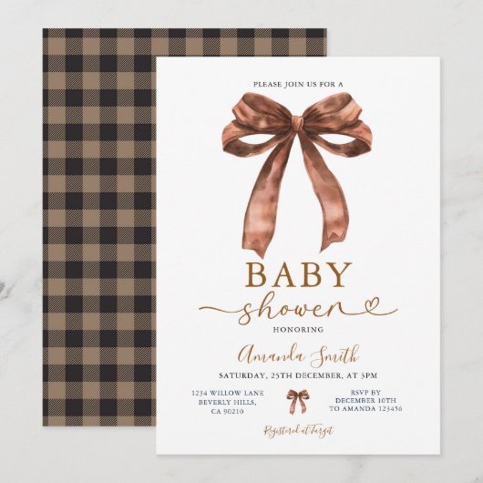 Elegante Bruine Strik Coquette Baby Shower Eenvoud Kaart (Voorkant / Achterkant)