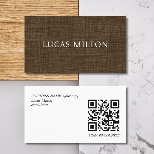 Elegante bruine textuur QR-code contactkaart Visitekaartje