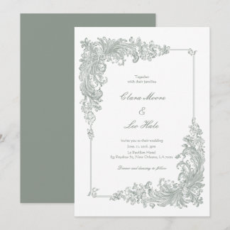 Elegante bruingroene barokke trouwuitnodiging kaart