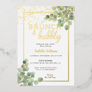 Elegante brunch & bruisende groene bruiloftsdouche folie uitnodiging