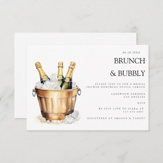 Elegante brunch & bubble bruids douche uitnodiging informatiekaartje (Voorkant / Achterkant)