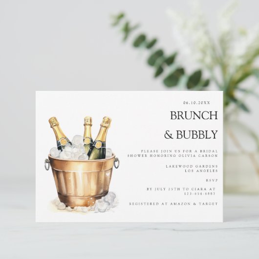 Elegante brunch & bubble bruids douche uitnodiging informatiekaartje (Staand voorkant)