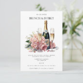 Elegante brunch & bubble bruids douche uitnodiging informatiekaartje (Staand voorkant)