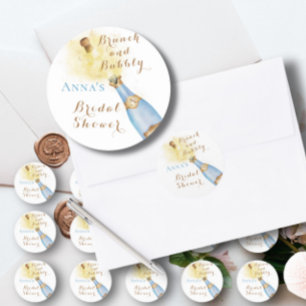 Elegante brunch en bubbelige bruidsuitnodiging ronde sticker