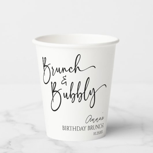 Elegante brunch en bubble verjaardagsbrunch papieren bekers (Voorkant)