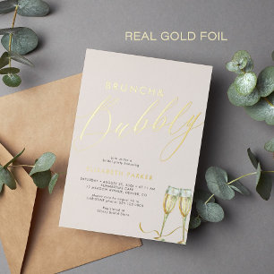Elegante brunch en bubbly champagne roze goud folie uitnodiging