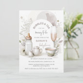 Elegante Bubbles & Tea Baby shower Uitnodiging (Staand voorkant)