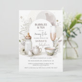 Elegante Bubbles & Tea Baby shower Uitnodiging (Staand voorkant)
