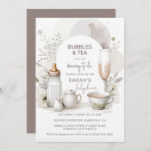 Elegante Bubbles & Tea Baby shower Uitnodiging (Voorkant / Achterkant)