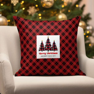 Elegante Buffalo Plaid Kerst Kussen Met Naam