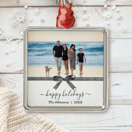 Elegante buffalo plaid strik zwart en wit metalen ornament