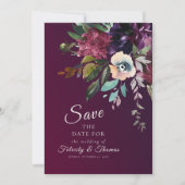 Elegante Burgundy Bloemen Trouw Save The Date Kaart (Voorkant)