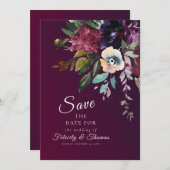 Elegante Burgundy Bloemen Trouw Save The Date Kaart (Voorkant / Achterkant)