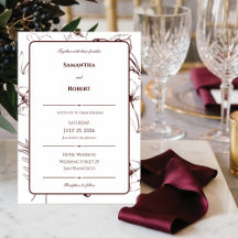 Elegante burgundy bloemlijn kunst trouwfeest