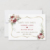 Elegante Burgundy Blush Bloemen Gouden Herfst Brui Save The Date (Voorkant)