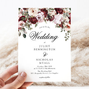 Elegante Burgundy & Blush Waterverf Bloemen Bruilo Kaart