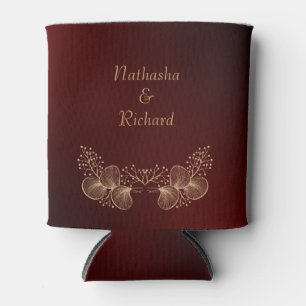 Elegante Burgundy en Gouden Monogram Bruiloft Blikjeskoeler