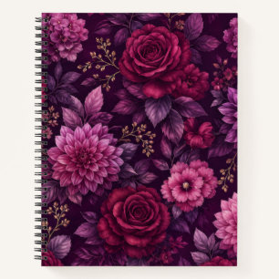 Elegante burgundy en pruimen bloemen notebook notitieboek