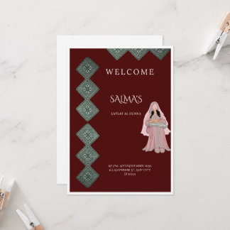 Elegante Burgundy en Roze Laylat al Henna Uitnodig Kaart