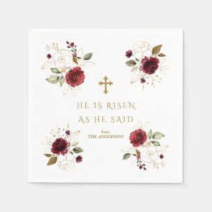 Elegante Burgundy Gouden Bloemen Hij Is Opgestaan Servet
