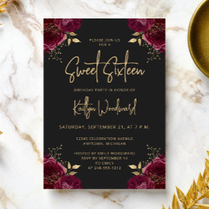 Elegante Burgundy Gouden Bloemrijke Donkere Sweet Kaart