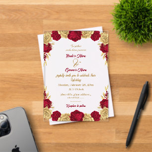 Elegante burgundy & gouden bloemrijke kader trouw acryl uitnodigingen