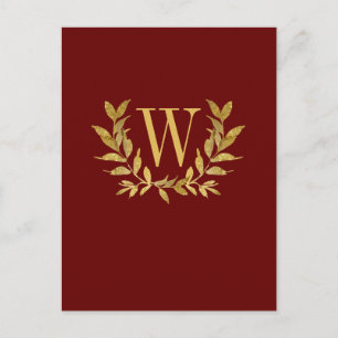Elegante Burgundy Gouden Monogram Bruiloft Briefkaart