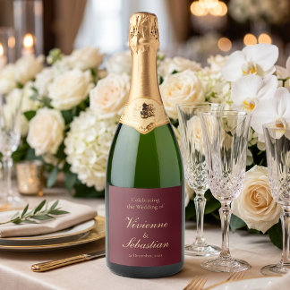 Elegante Burgundy Gouden Script Minimalistische Tr Sparkling Wijnetiket