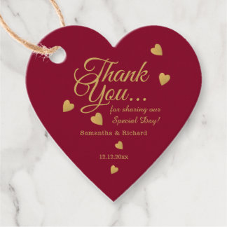 Elegante Burgundy & Gouden Trouw Hart Bedankt  Bedankjes Labels