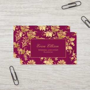 Elegante Burgundy Gouden Trouwplanner Visitekaartje