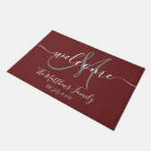 Elegante Burgundy Grey Monogram Script Naam Bruilo Deurmat (Schuin)