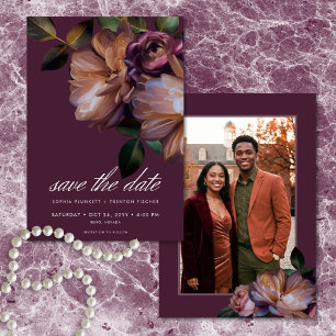 Elegante Burgundy Klassieke Sfeervolle Bloem Foto Save The Date