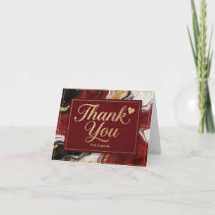 Elegante Burgundy Marmer & Goud Bedankt Kaart