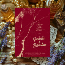Elegante Burgundy marmeren Save the Date-huwelijks