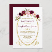 Elegante Burgundy Marsala Bloemrijke Baby Shower i Kaart (Voorkant / Achterkant)