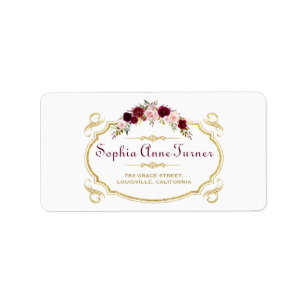 Elegante Burgundy Marsala Bloemrijke Herfst Bruilo Etiket