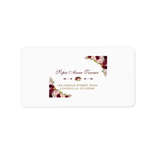 Elegante Burgundy Marsala Bloemrijke Herfst Bruilo Etiket (Voorkant)