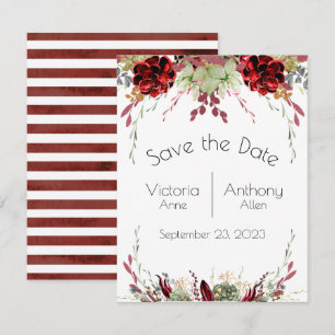 Elegante Burgundy Marsala Vetplanten Bruiloft Save The Date