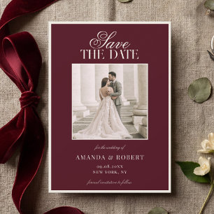 Elegante Burgundy Oude Rijkdom Foto Bruiloft Save The Date