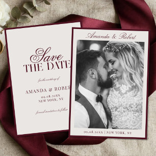 Elegante Burgundy Oude Rijkdom Foto Bruiloft Save The Date