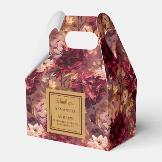 Elegante Burgundy Roze Gouden Boho Trouw Favoriet Bedankdoosjes (Achterkant)
